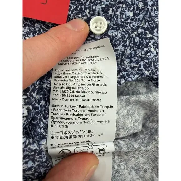 NWT Hugo Boss Kenno Dark Blue Cotton Floral Slim Fit Dress Shirt Size US 15 - Picture 6 of 12